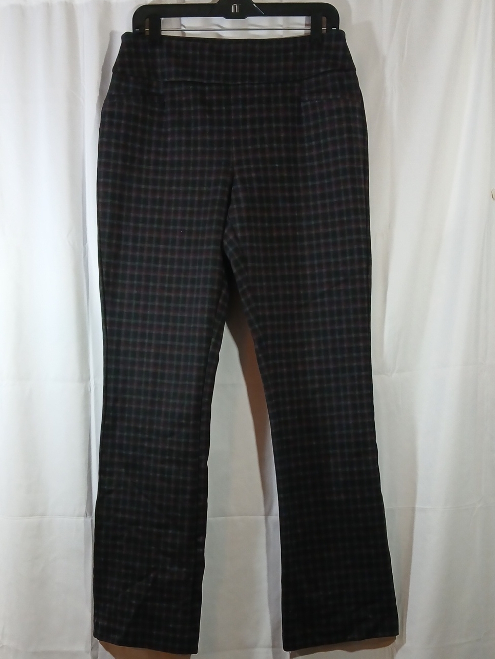 7th Ave Design Womens Tall Medium Pants Ponte Black Plaid NY & Co Office Work